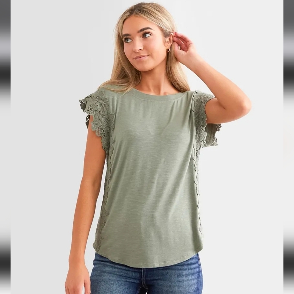 NEW! Daytrip Floral Crochet Trim Top, in Agava Green, Size Medium